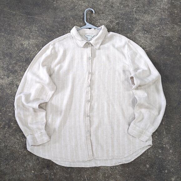 Orvis Linen Shirt Womens XL Cream White Long Sleeve Button Up Minimalist Retro - Picture 1 of 8